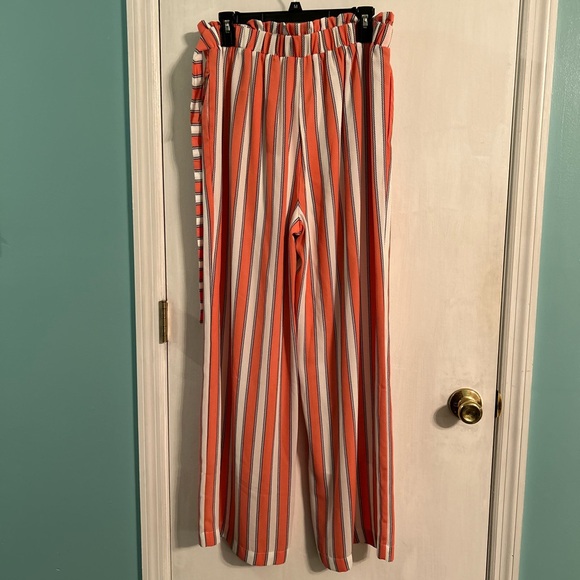 NWT Straight Leg Stripe Pants with Side Tie and Pockets, Women’s Medium - Picture 2 of 9